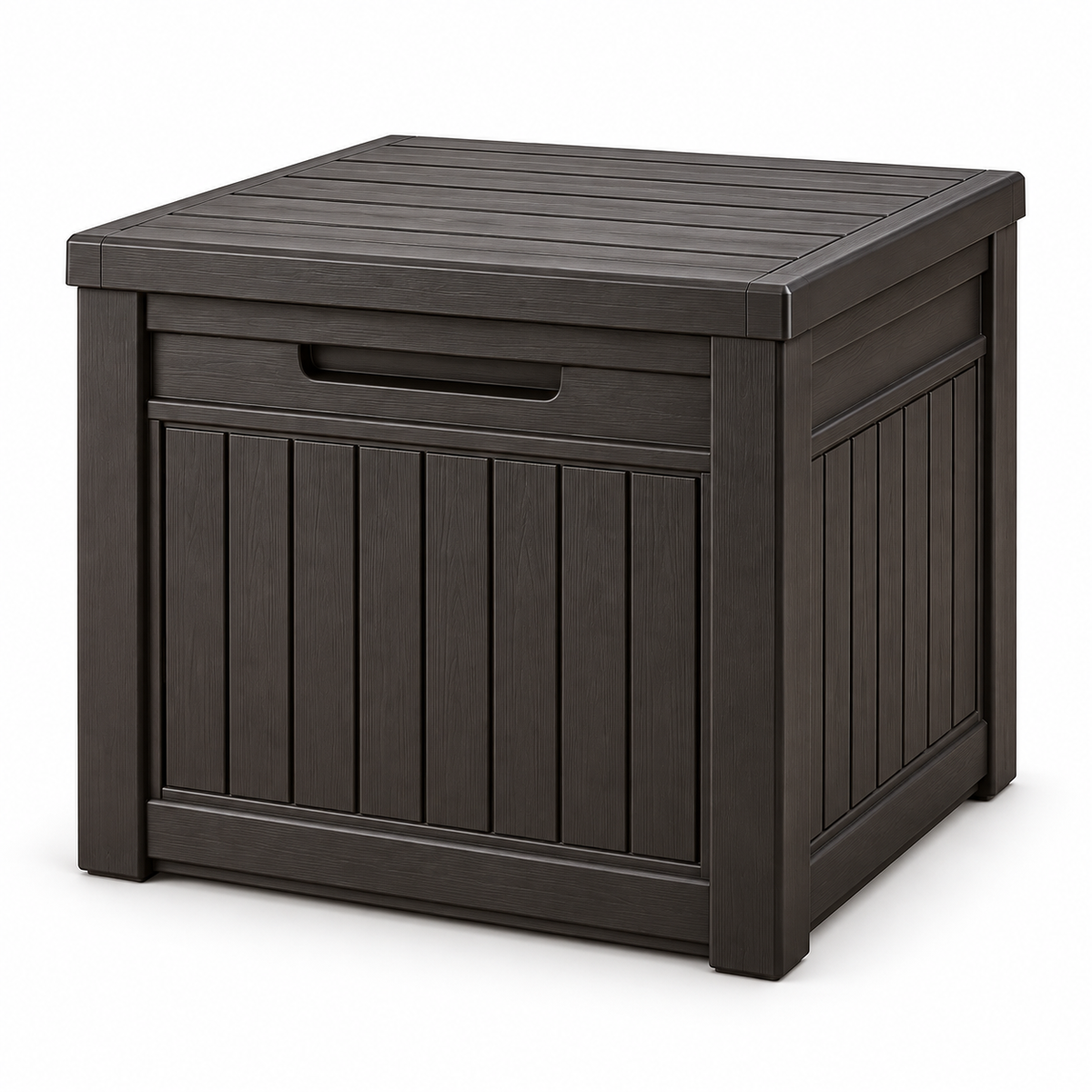 Keter Cube wood-look storage box, closed lid, square product view