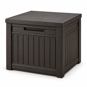 Keter Cube wood-look storage box, closed lid, square product view