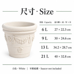 高品質 PRM 花型花盆 — 容量及尺寸圖