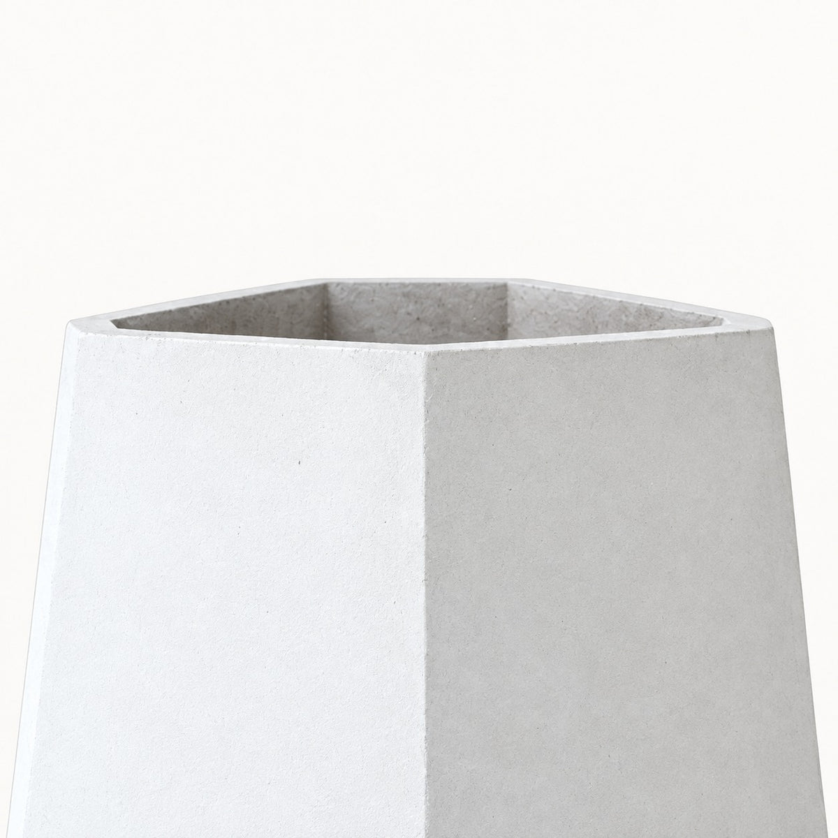 Six Edges cement planter — thin hexagonal rim and upper inner wall