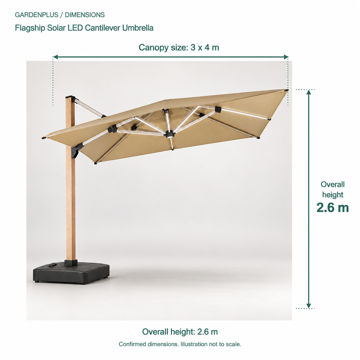 KYT Flagship Solar LED Cantilever Umbrella - dimensions 300x400