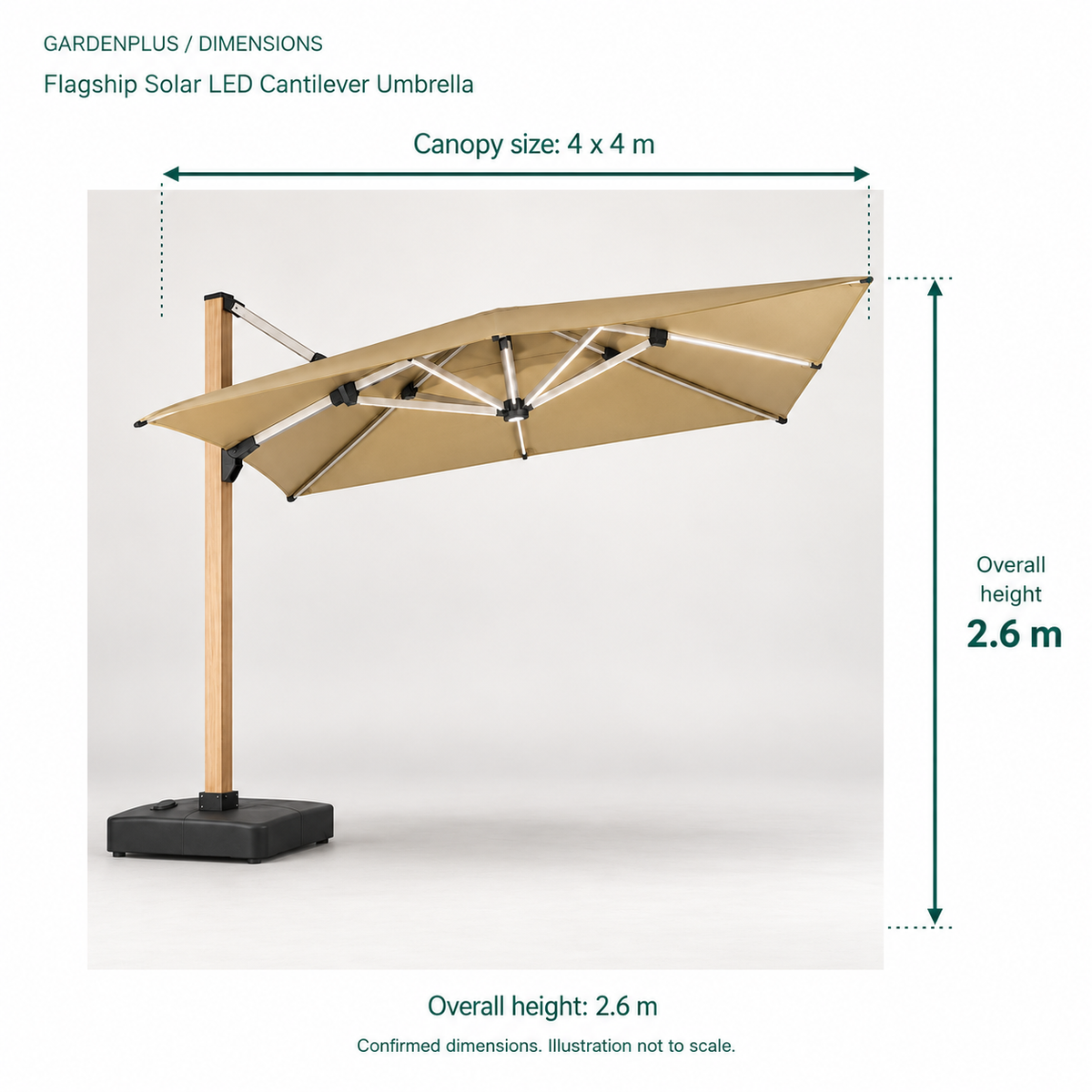 KYT Flagship Solar LED Cantilever Umbrella - dimensions 400x400