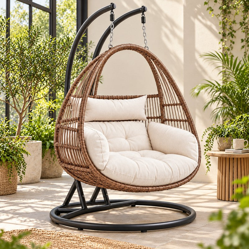 KYT Wide Egg Hanging Chair with Twin Supports - garden scene