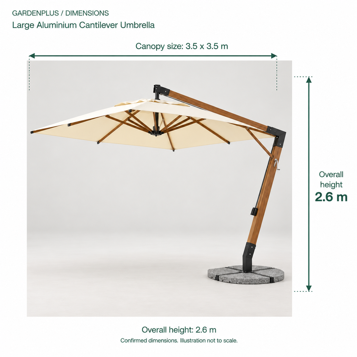 LEKKA LS-017 Large Aluminium Cantilever Umbrella - dimensions 350x350