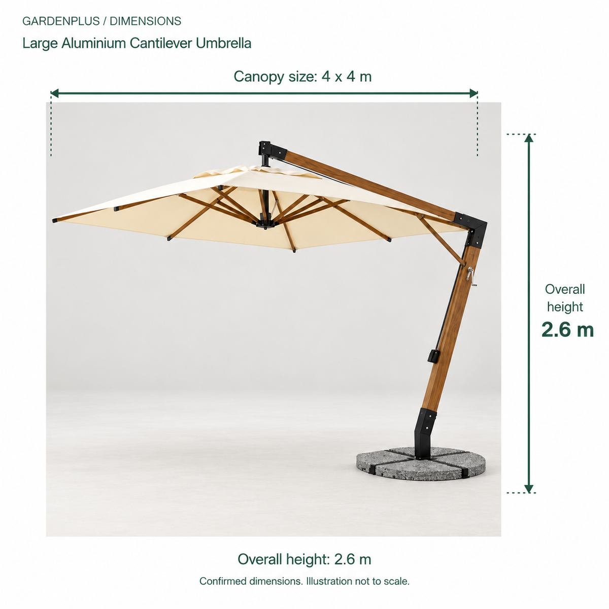 LEKKA LS-017 Large Aluminium Cantilever Umbrella - dimensions 400x400