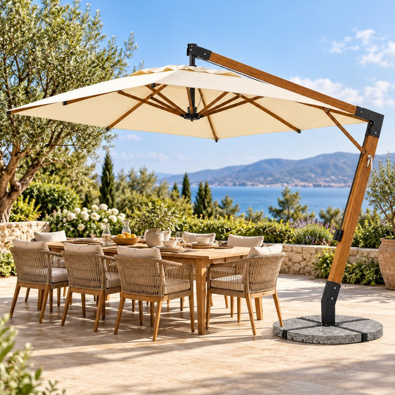 LEKKA LS-017 Large Aluminium Cantilever Umbrella - garden scene