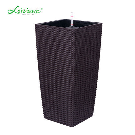 Leizisure Self-Watering Planter High-Trapezoid Rattan Style Flowerpot Garden Plus