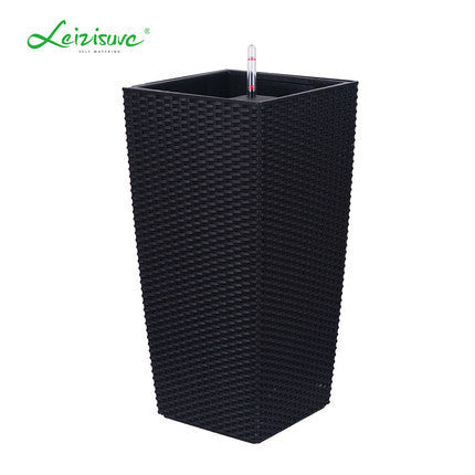 Leizisure Self-Watering Planter High-Trapezoid Rattan Style Flowerpot Garden Plus