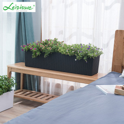 Leizisure Self-Watering Rattan Style Long Planter Garden Plus