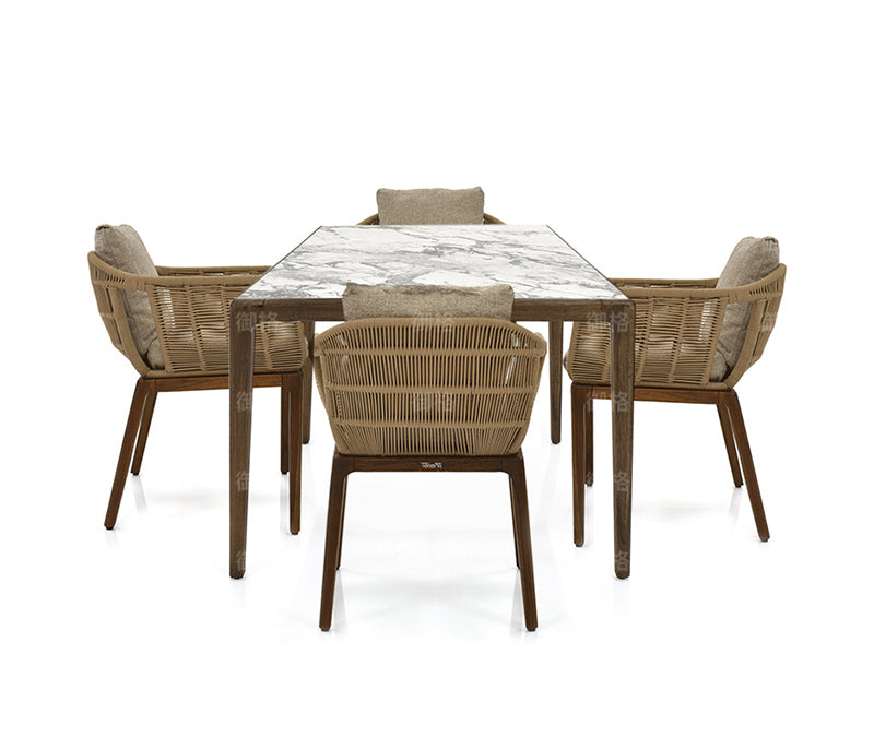 Teak Stone Plate Dining Tables and Chairs Set Garden Plus
