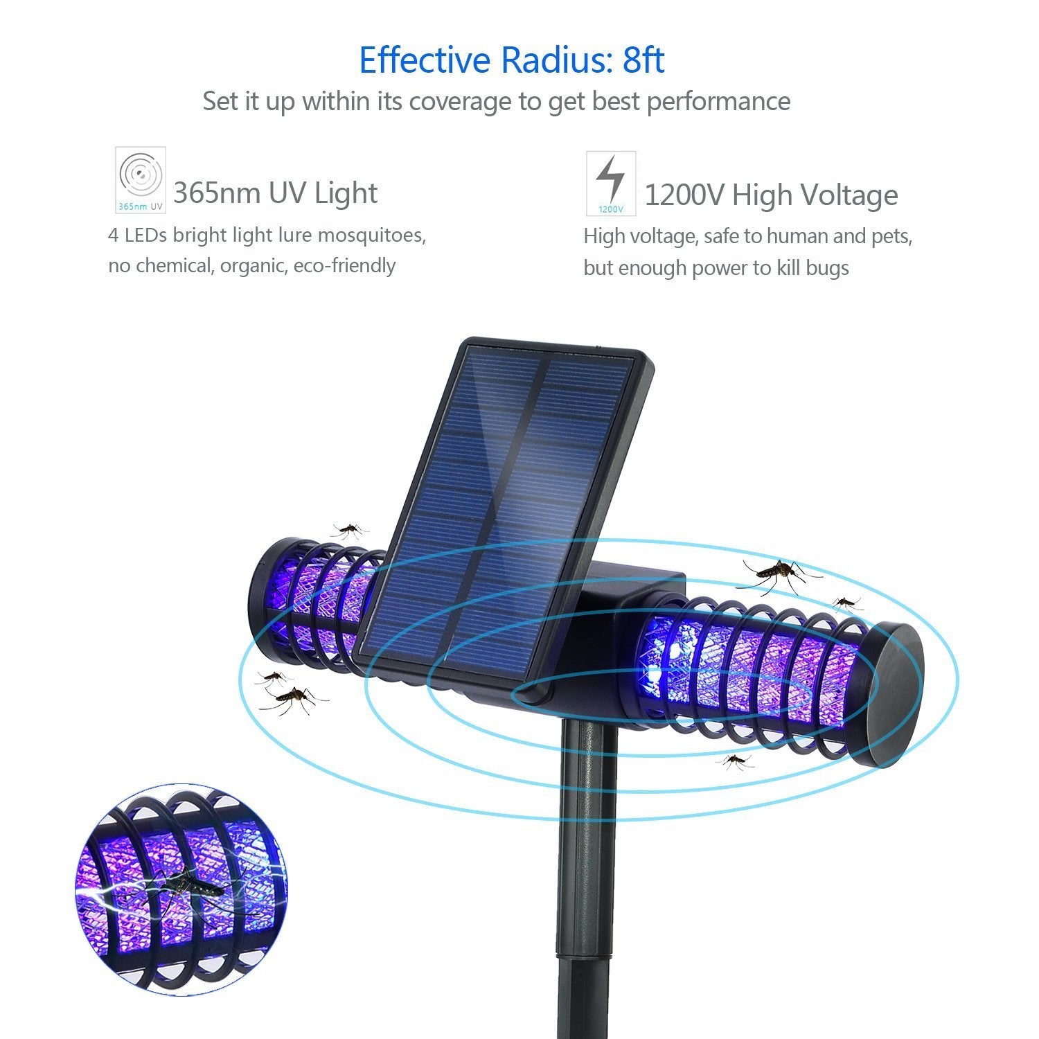 Solar LED Outdoor Mosquito Killer Lamp wings style Garden Plus