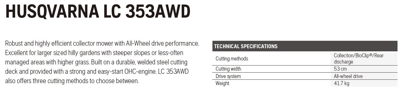 HUSQVARNA LC 353AWD LAWNMOWER Garden Plus