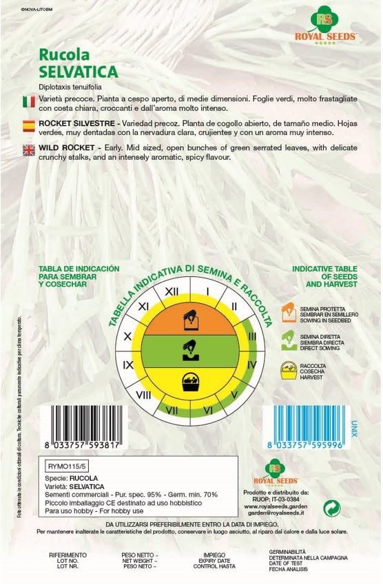 Rugula Rocket- Royal Seed RYM115/5 Garden Plus