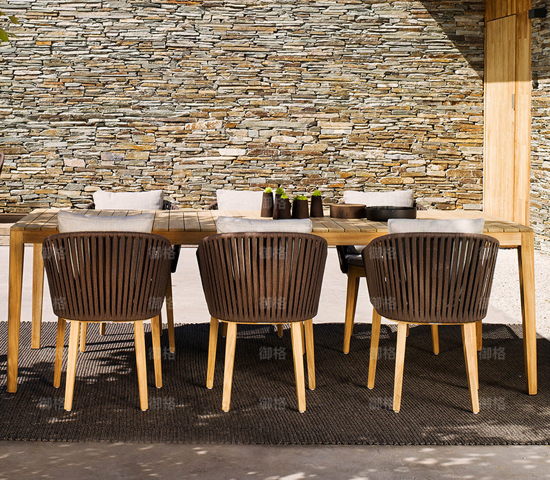 Wood Rattan Chair and Table Combination Garden Plus