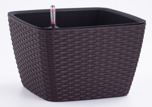 Leizisure Self-Watering Planter Low-Trapezoid Rattan Style Flowerpot Garden Plus