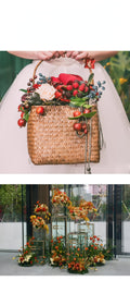 Portable Flower Rattan Basket Simulation Silk Flower Decoration Piece Garden Plus