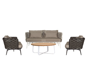 Rattan Sofa and Chair with Teak Tea Table Garden Plus