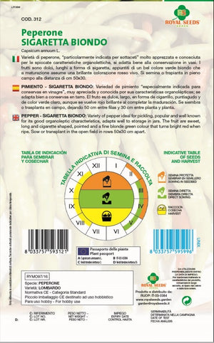 Pimiento - Pepper Sigaretta Biondo - Royal Seed /RYMO 97/16 - COD.312 Garden Plus