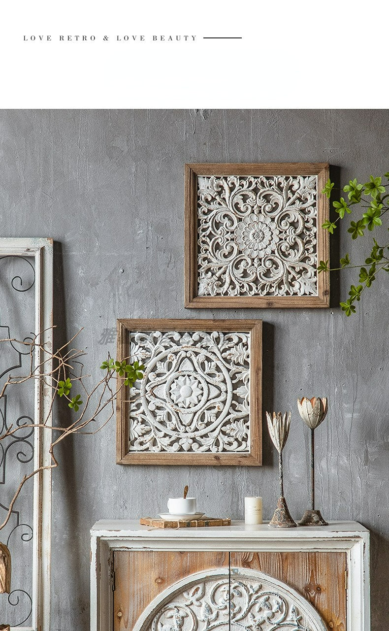 Retro Wall Hanging Wood Carving Panel Garden Plus