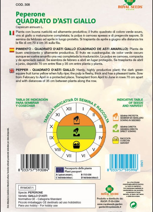 Pimiento - Yellow Pepper - Royal Seed RYMO97/1 - COD.308 Garden Plus