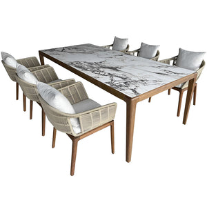 Teak Stone Plate Dining Tables and Chairs Set Garden Plus