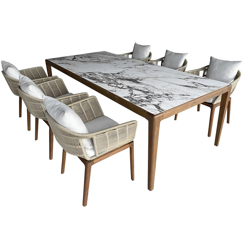 Teak Stone Plate Dining Tables and Chairs Set Garden Plus