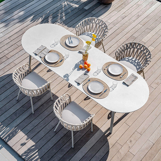 Stone surface Desk & Rattan Chair Combination