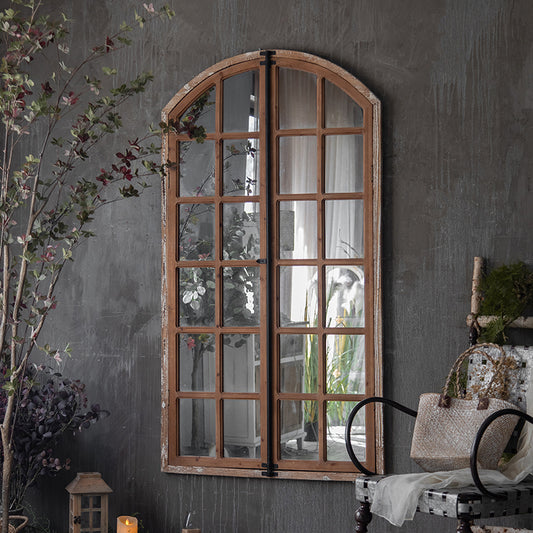 Retro Solid Wood Wall Hanging Dressing Mirror