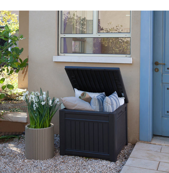 Keter Cube Plastic Square Desks and Chairs Storage Box Garden Plus