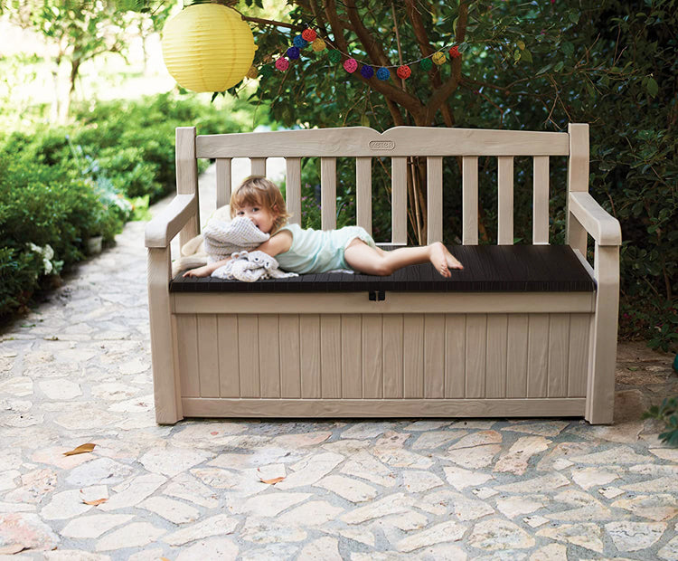 Keter Eden Outdoor Storage Backrest Leisure Bench Garden Plus
