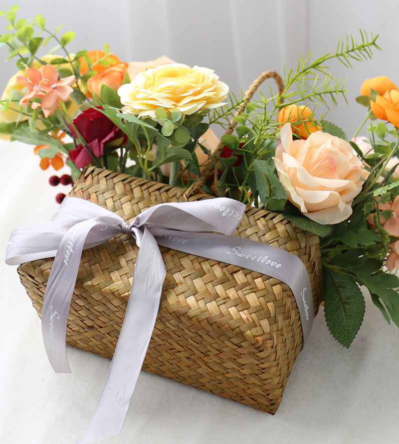 Portable Flower Rattan Basket Simulation Silk Flower Decoration Piece Garden Plus