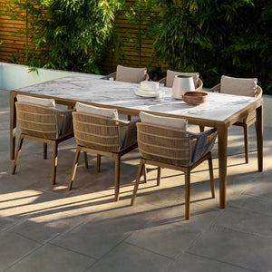 Teak Stone Plate Dining Tables and Chairs Set Garden Plus