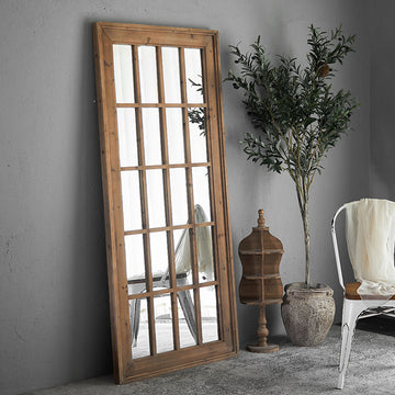 Retro Wood Carved Square Dressing Full Body Mirror