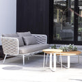 Rattan Sofa and Chair with Teak Tea Table Garden Plus