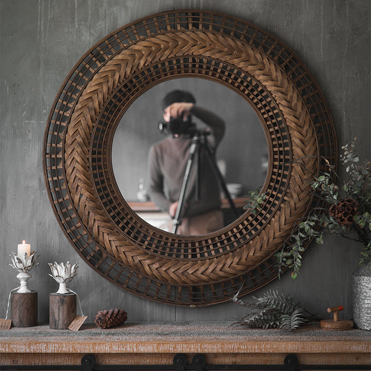 Round Shape Retro Nostalgic Art Wall Mirror