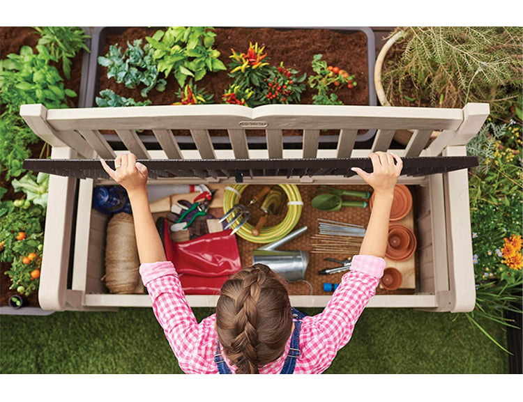 Keter Eden Outdoor Storage Backrest Leisure Bench Garden Plus