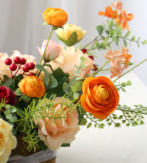 Portable Flower Rattan Basket Simulation Silk Flower Decoration Piece Garden Plus