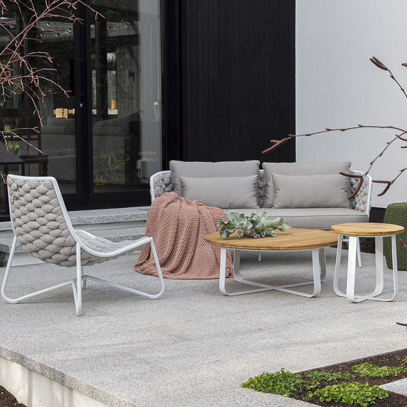 Rattan Sofa and Chair with Teak Tea Table Garden Plus