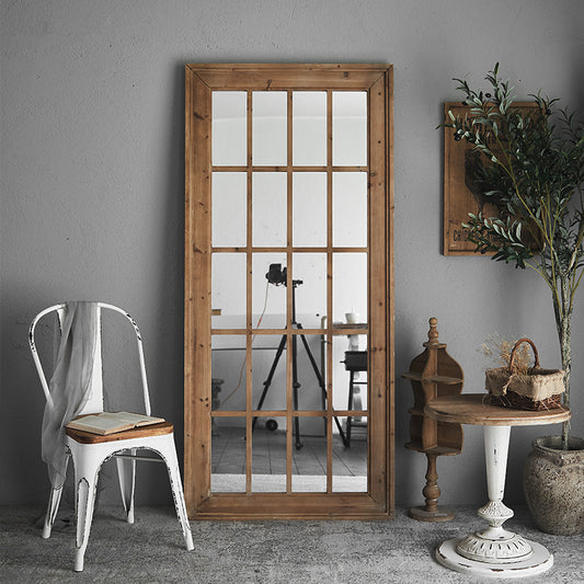 Retro Wood Carved Square Dressing Full Body Mirror