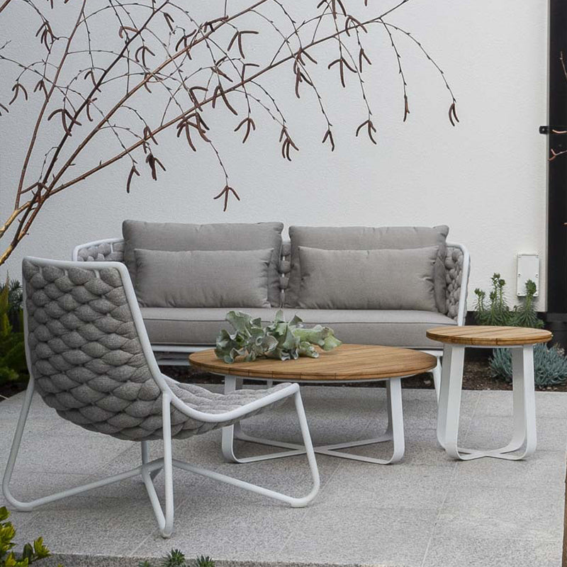 Rattan Sofa and Chair with Teak Tea Table Garden Plus