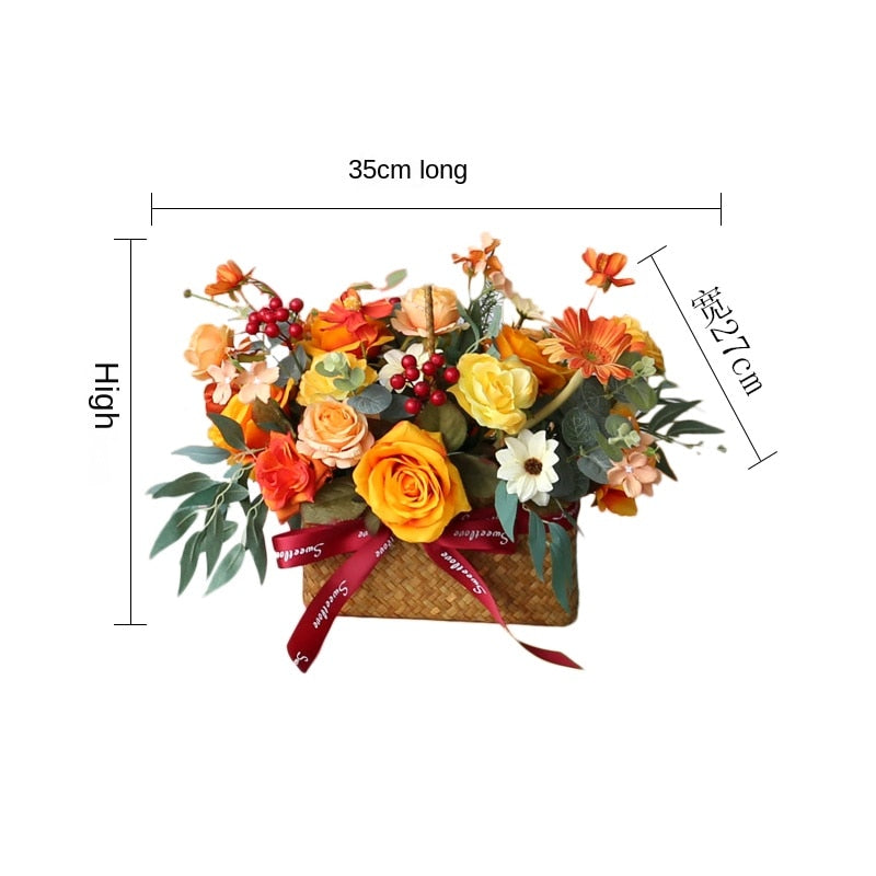 Portable Flower Rattan Basket Simulation Silk Flower Decoration Piece Garden Plus