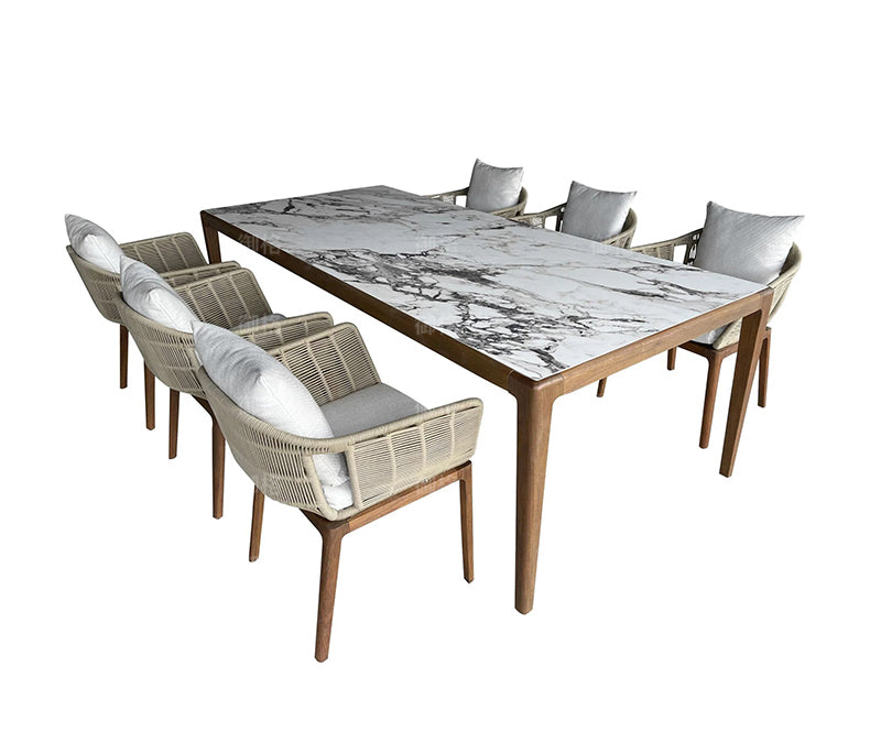 Teak Stone Plate Dining Tables and Chairs Set Garden Plus