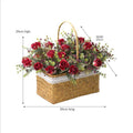 Arifical Rose Red Portable Flower Rattan Basket Table Decoration Piece Garden Plus