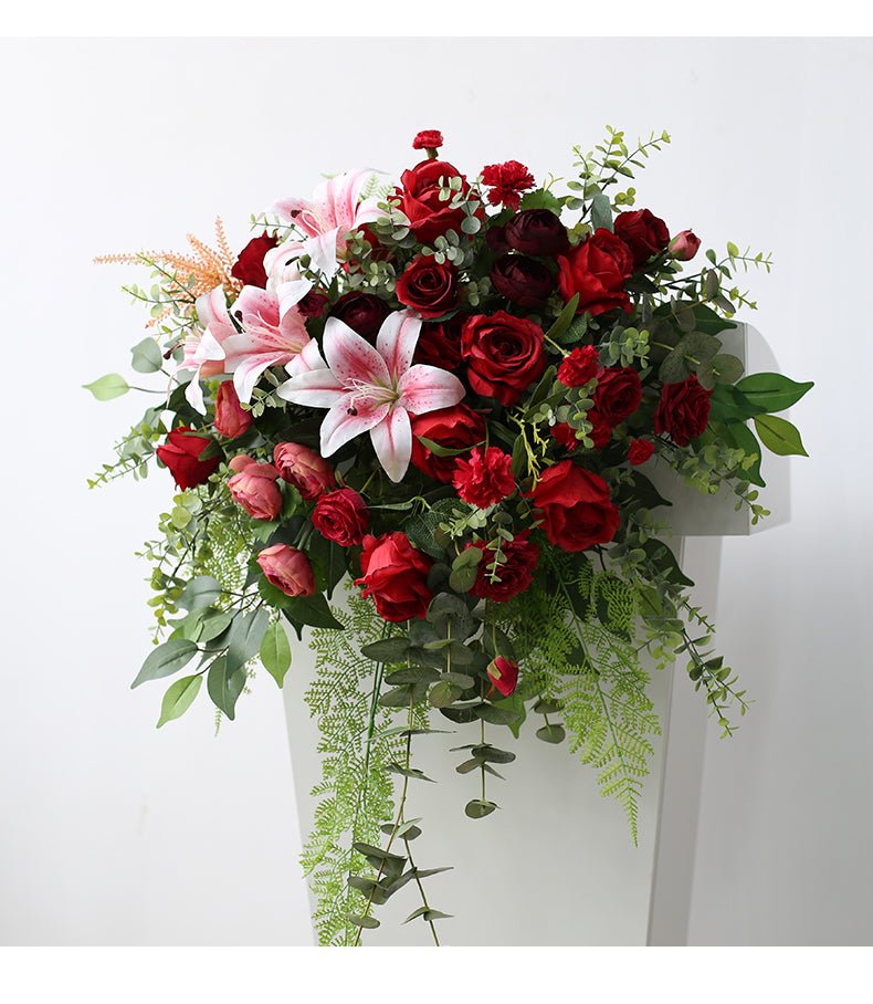 Artifical Red Rose and Lily Hanging Flower for Ceremony or Banquet Decoration Piece Garden Plus