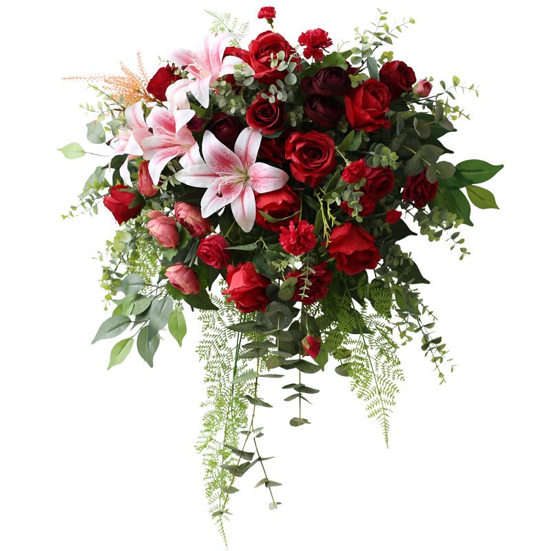 Artifical Red Rose and Lily Hanging Flower for Ceremony or Banquet Decoration Piece Garden Plus