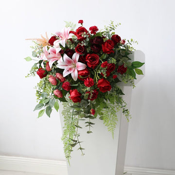 Artifical Red Rose and Lily Hanging Flower for Ceremony or Banquet Decoration Piece Garden Plus