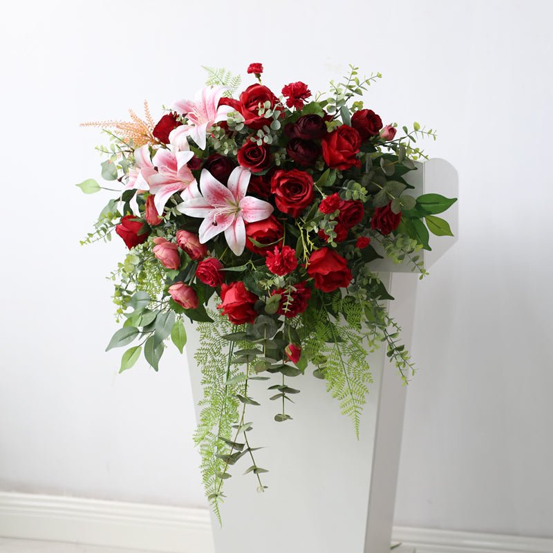 Artifical Red Rose and Lily Hanging Flower for Ceremony or Banquet Decoration Piece Garden Plus