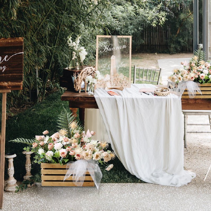 Artificial Wooden Box Silk Flower Ornament Decoration Piece Garden Plus