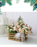 Artificial Wooden Box Silk Flower Ornament Decoration Piece Garden Plus