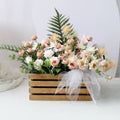 Artificial Wooden Box Silk Flower Ornament Decoration Piece Garden Plus